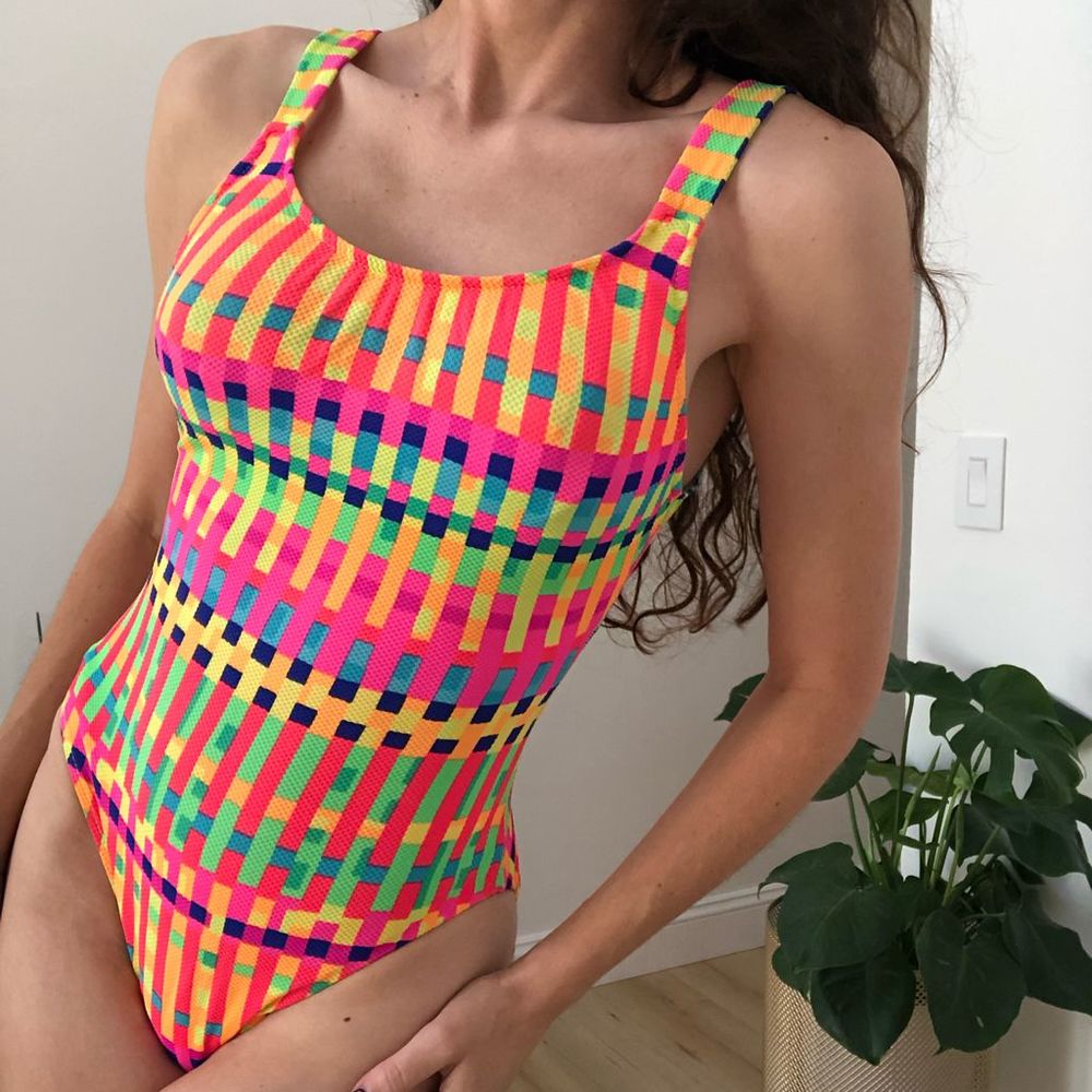 Vintage 80’s 90’s neon one piece swimsuit